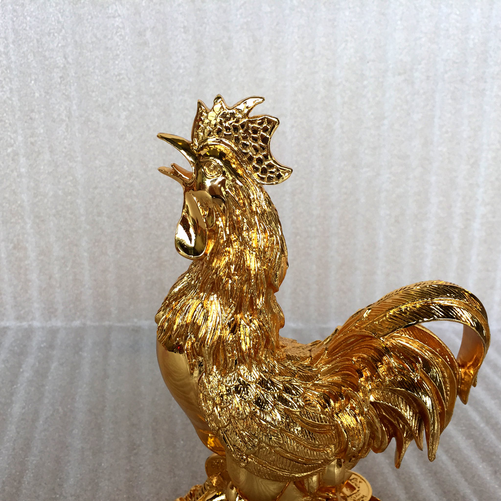 tượng đồng con gà mạ vàng 24k